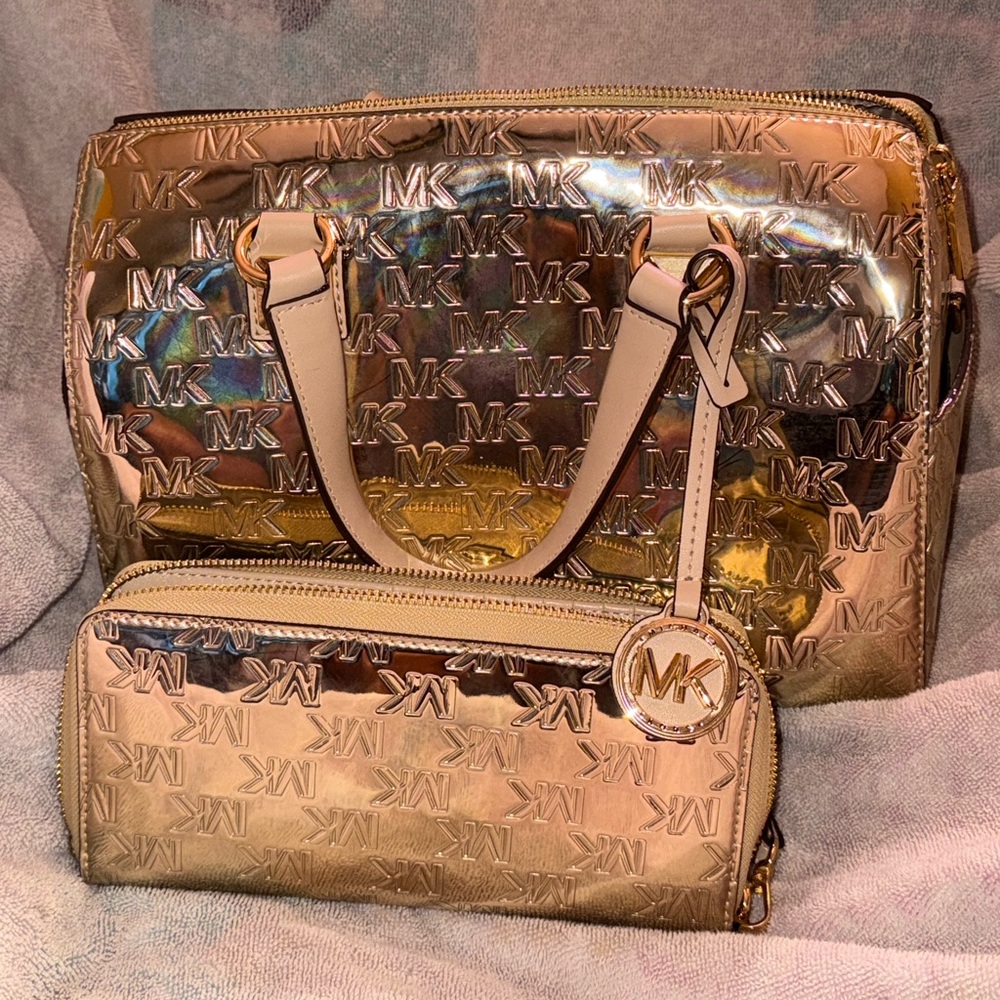 Michael Kors Shimmering Gold Satchel and Wallet Set